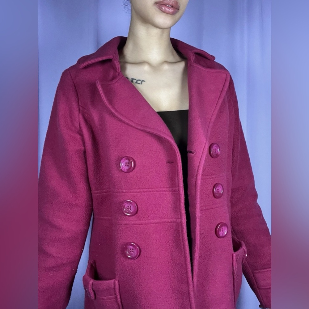 Be Cool Basics Magenta Double Breasted Button Up Pea Coat Womens Size L Barbie